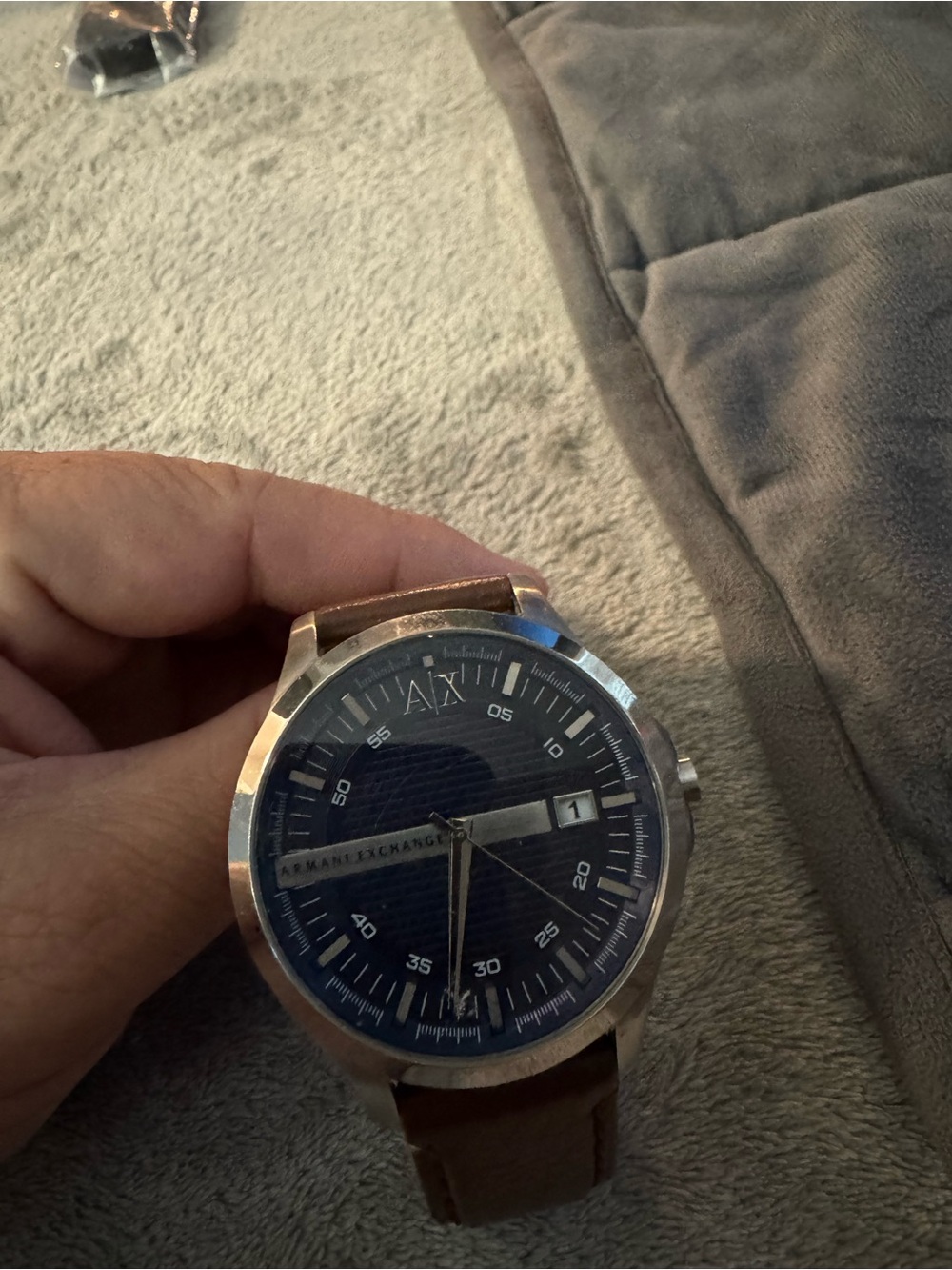 Armani Exchange Men's Brown Leather Strap Blue Dial Watch